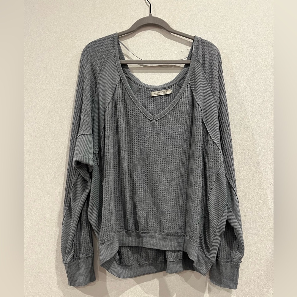 We The Free Gray Waffle Knit Top